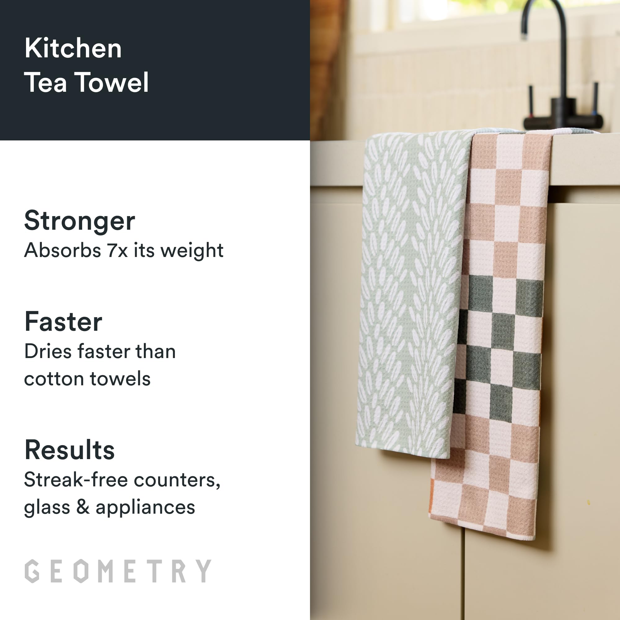GEOMETRY Paño de Cocina – Paños de Cocina de Microfibra de Secado rápido para Secado de Cocina – Toalla de Secado rápido Premium – Semilla Ligera + Cuadros otoñales (Juego de 2 Unidades)