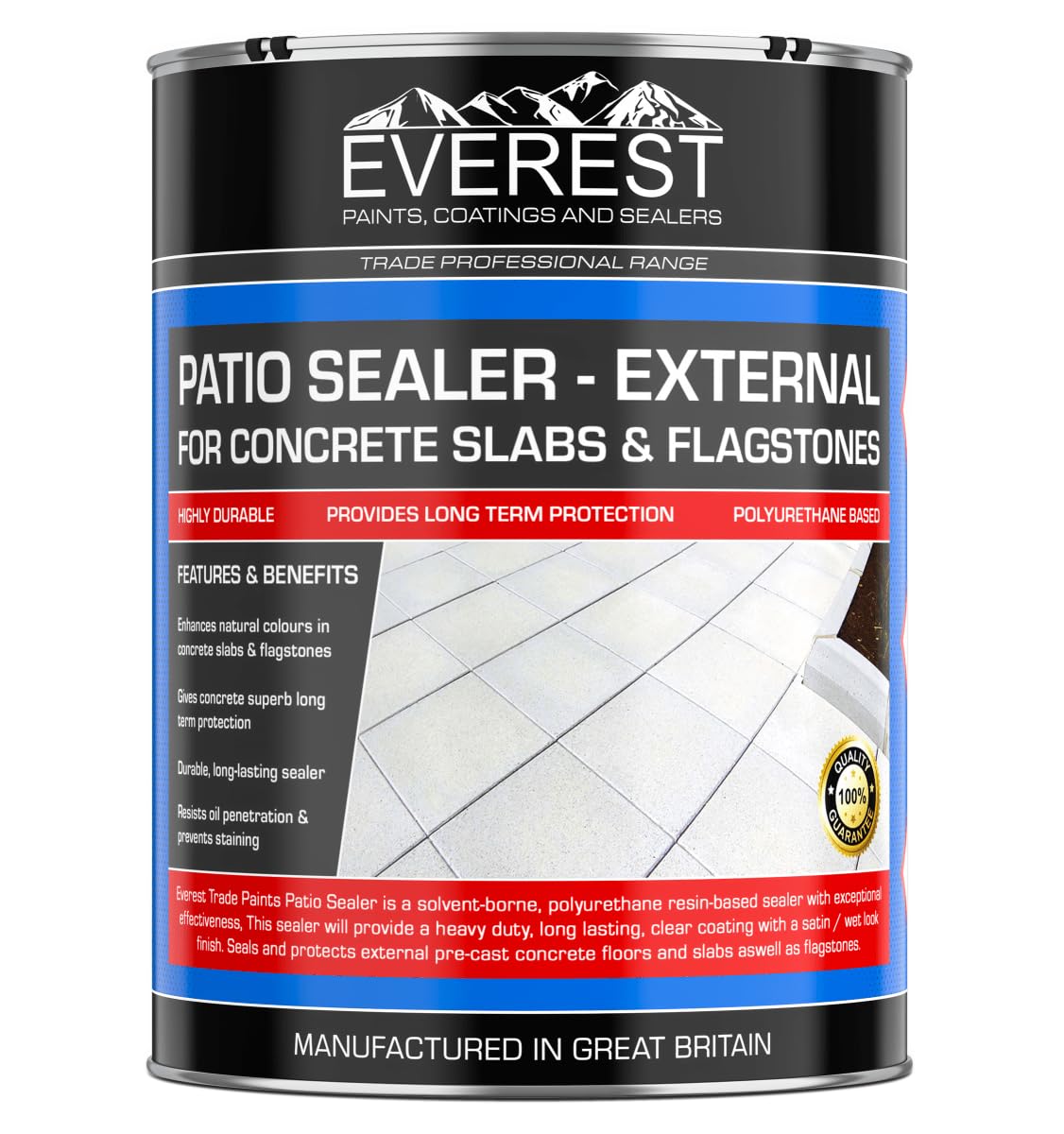 Everest Trade - Patio Sealer For Concrete Slabs And Flagstones - PU Resin Based Sealer - Satin Finish (Clear, 5 Litre)