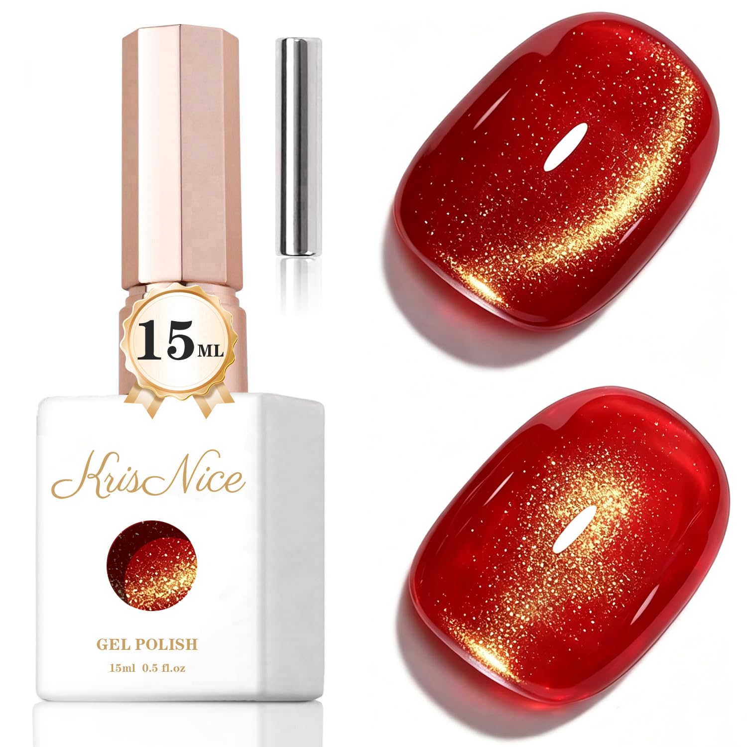 KRISNICE UV Nagellack Cat Eye 15 ML, Gellack mit Magnet, Cat Eye Uv Gel, Glitter Gelnagellack Soak Off Reflective Gel Magnetic Nail Polish für Frauen und Mädchen