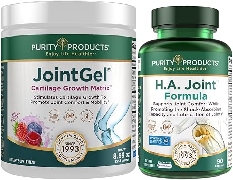 Purity Products JointGel Berry Flavor + HA Joint Formula Bundle Bioactive Collagen Peptides + MSM - Supports Joint Function + Flexibility While Fortifying Joint Cartilage - Hyaluronic Acid +More