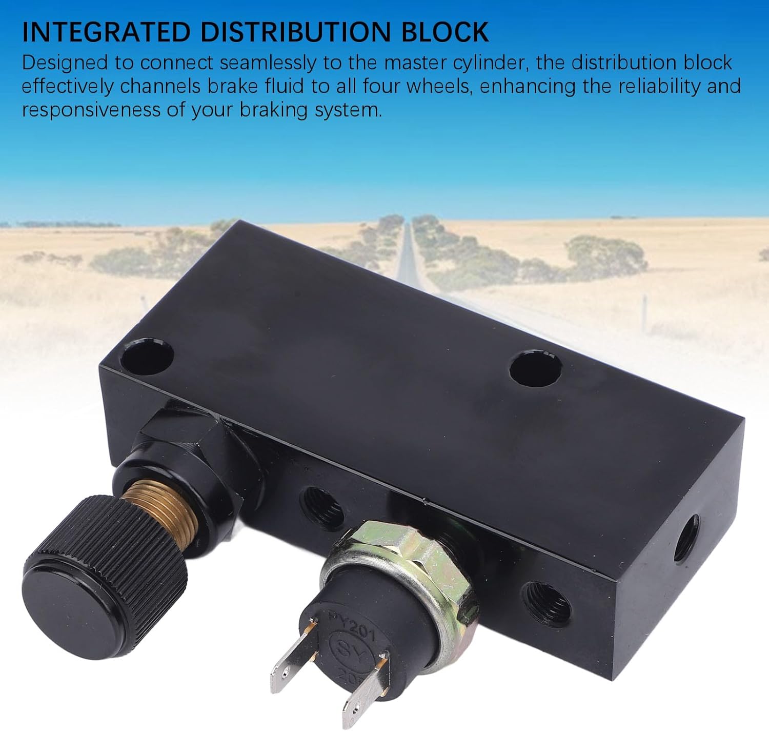 Adjustable Brake Proportioning Valve with Distribution Block 3000 PSI Black Aluminum for 3/16in Brake Line Brake Light Switch Wiring Pigtail