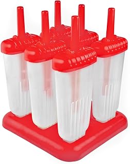Tovolo Groovy Popsicle Molds (Set of 6) - Mess-Free & Reusable Ice Pops with Sticks for Homemade Freezer Snacks/Dishwasher-Safe, BPA-Free Red