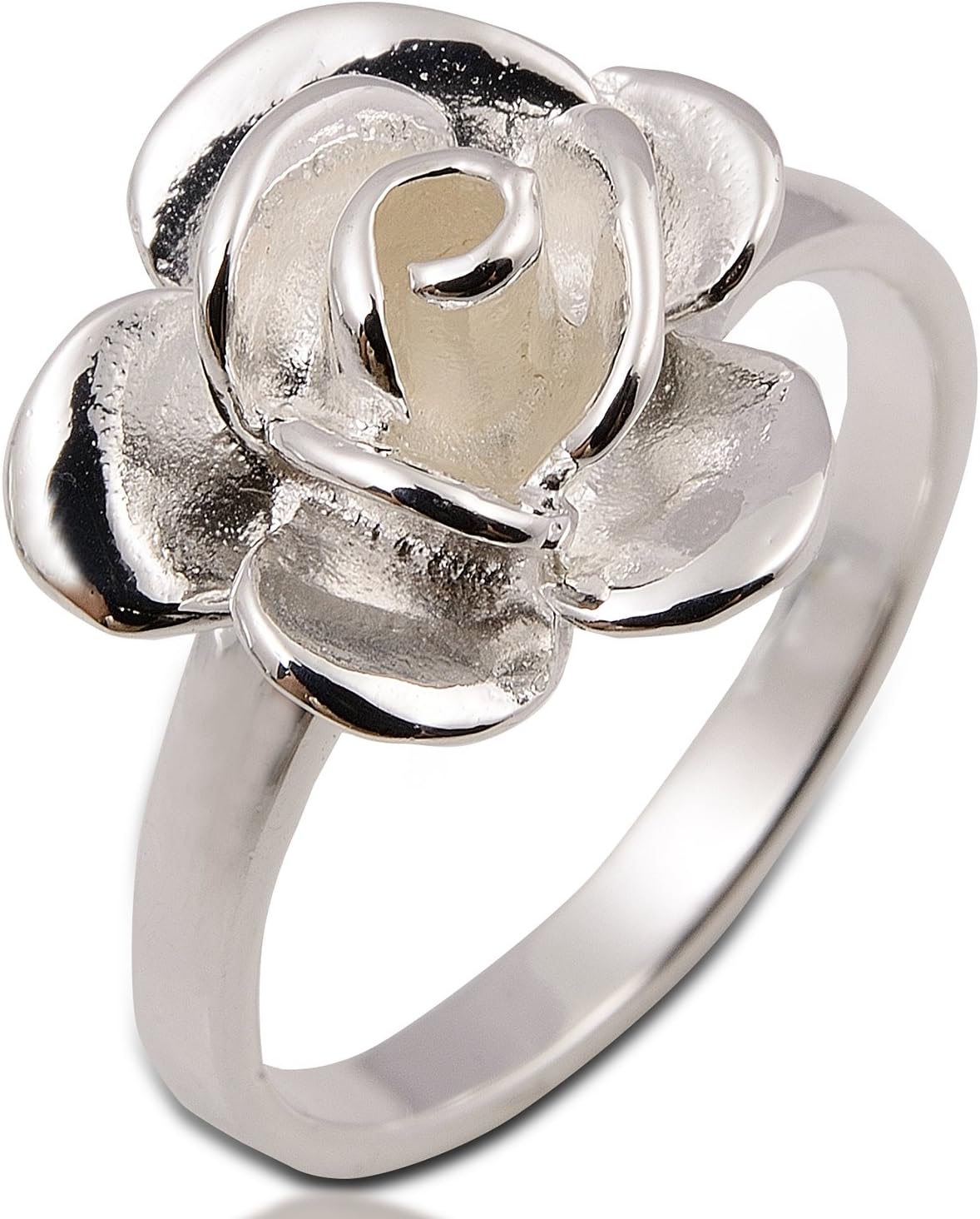 Unique Lovely Flower Rose Ring White 925 Sterling Silver (8 P)