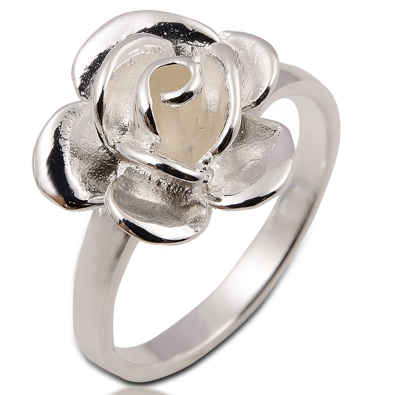 Unique Lovely Flower Rose Ring White 925 Sterling Silver (8 P)
