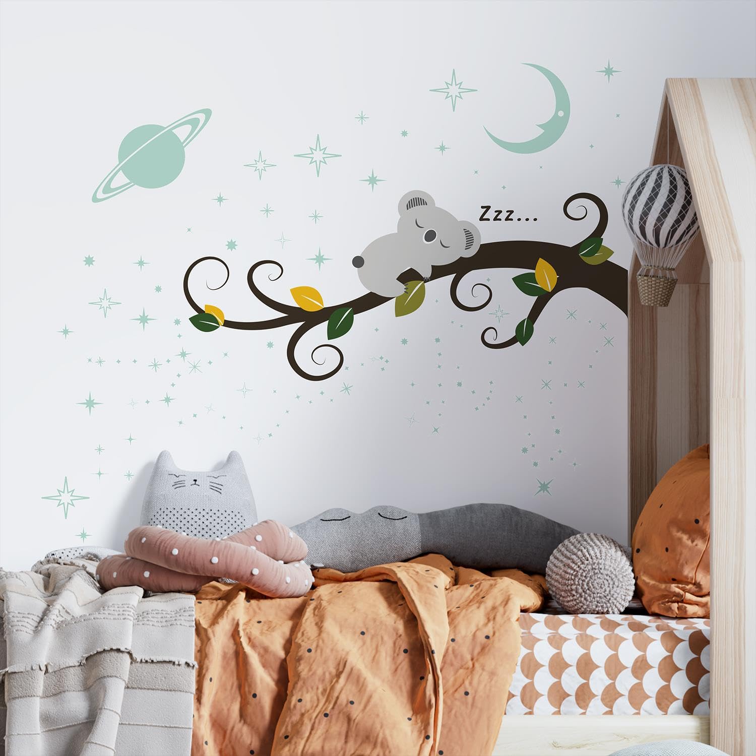 Walplus Boys Sleepy Koala With Glowing Sky Sleepy Koala Glowing Sky Wall Stickers For Kids Nursery, Bedroom Decor, Removable Vinyl Decals, 118X103cm