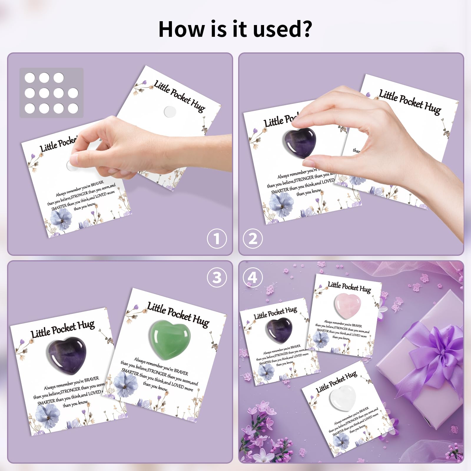 40 juegos de tarjetas de regalo de bolsillo con forma de corazón pequeño, tarjetas de recuerdo pensando en ti, regalos de aliento para familiares y amigos (corazones)