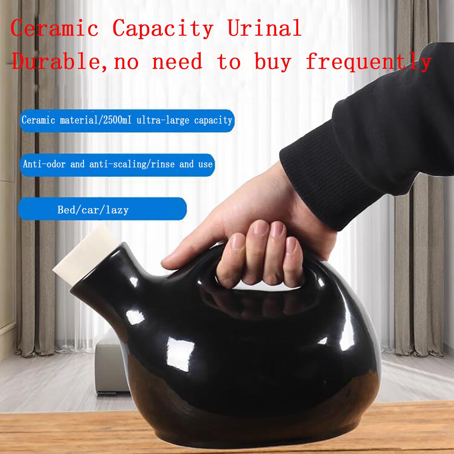 Pisuar podróżny dla mężczyzn, odporny na zalanie, ceramiczna butelka wielokrotnego użytku z pokrywką, 1300 ml, łatwy do czyszczenia, idealny do domu i na kemping