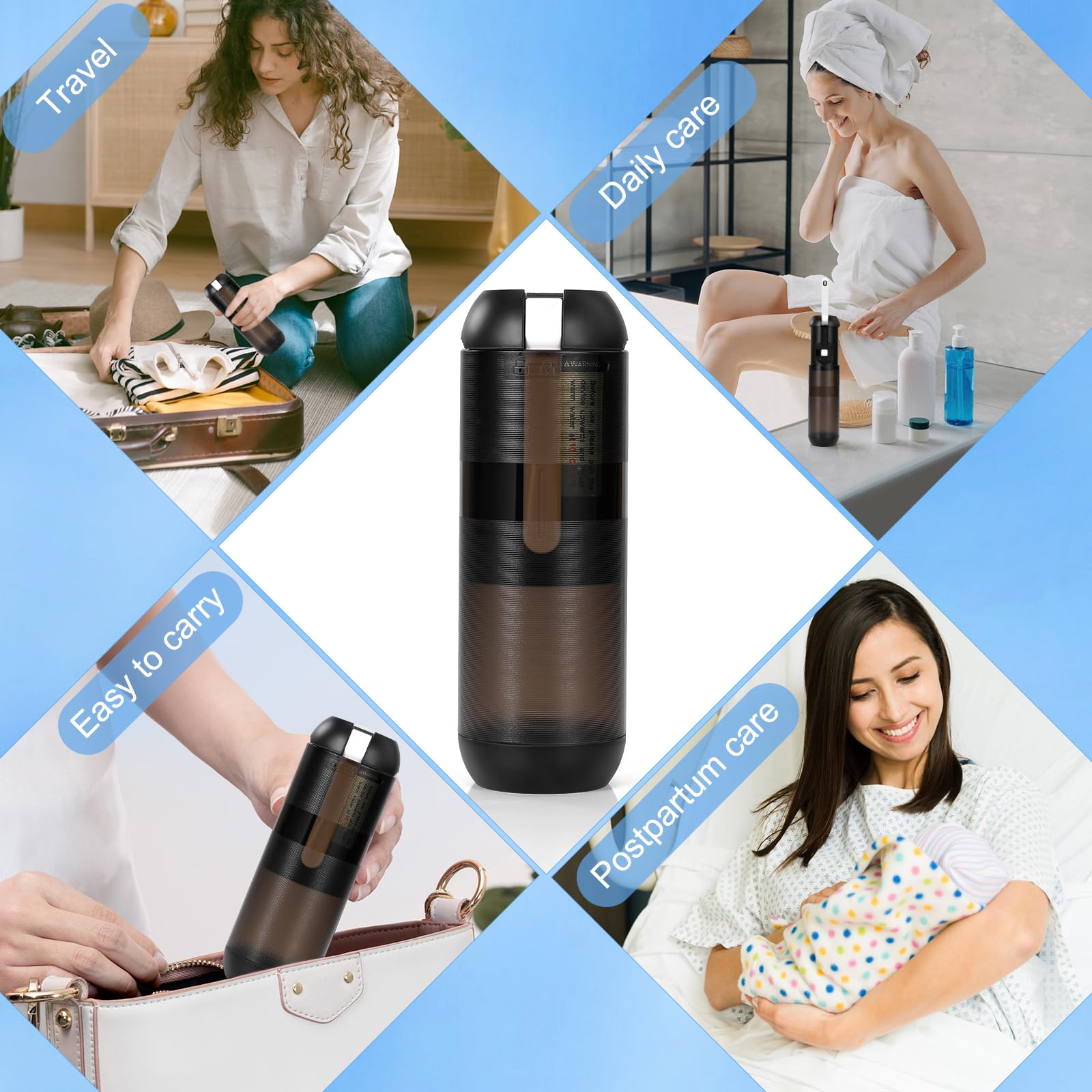 Portable Bidet Travel Size - Electric Handheld Travel Bidet Washer for Freshness on The Go, IPX7 Waterproof Toilet Sprayer for Post-Bathroom Hygiene, Camping & International Travel Essentials