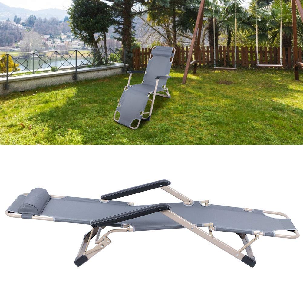 Sillón de Gravedad Cero para Patio, sillón reclinable Plegable para Exteriores, sillón de Playa, sillón de jardín Ajustable con Almohada para Piscina, jardín, Patio, Camping, Gris Little Surprise