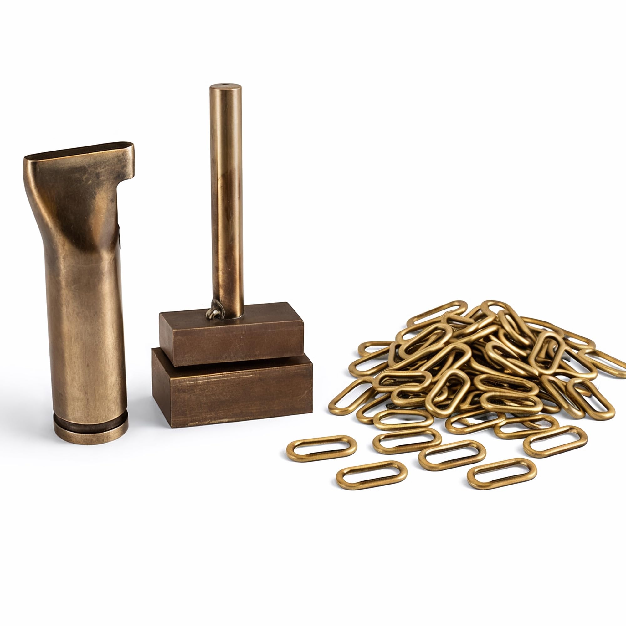 Trimming Shop Juego de 50 ojales ovalados con arandelas y herramientas de fijación para manualidades en cuero, bolsos, ropa, cinturones, decoración de bolsos (15 mm, bronce)