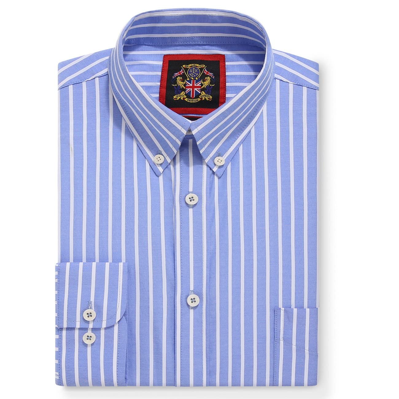 Janeo British Apparel Nos Tibi Serviat Uk Co Men's Ocean Blue The Elizabeth Bold Stripe Oxford Shirt For ,Button Down Collar,Work Office Or Casual Wear,By Janeo British Apparel. (, Xl)