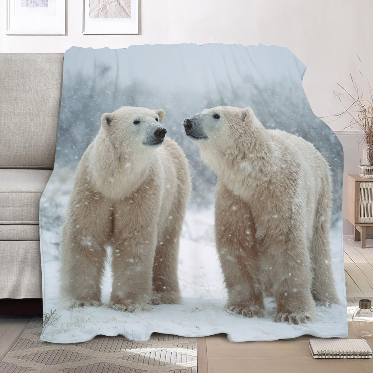 Couverture polaire pour lit, canapé, camping et voyage grand format 180x220cm motif ours