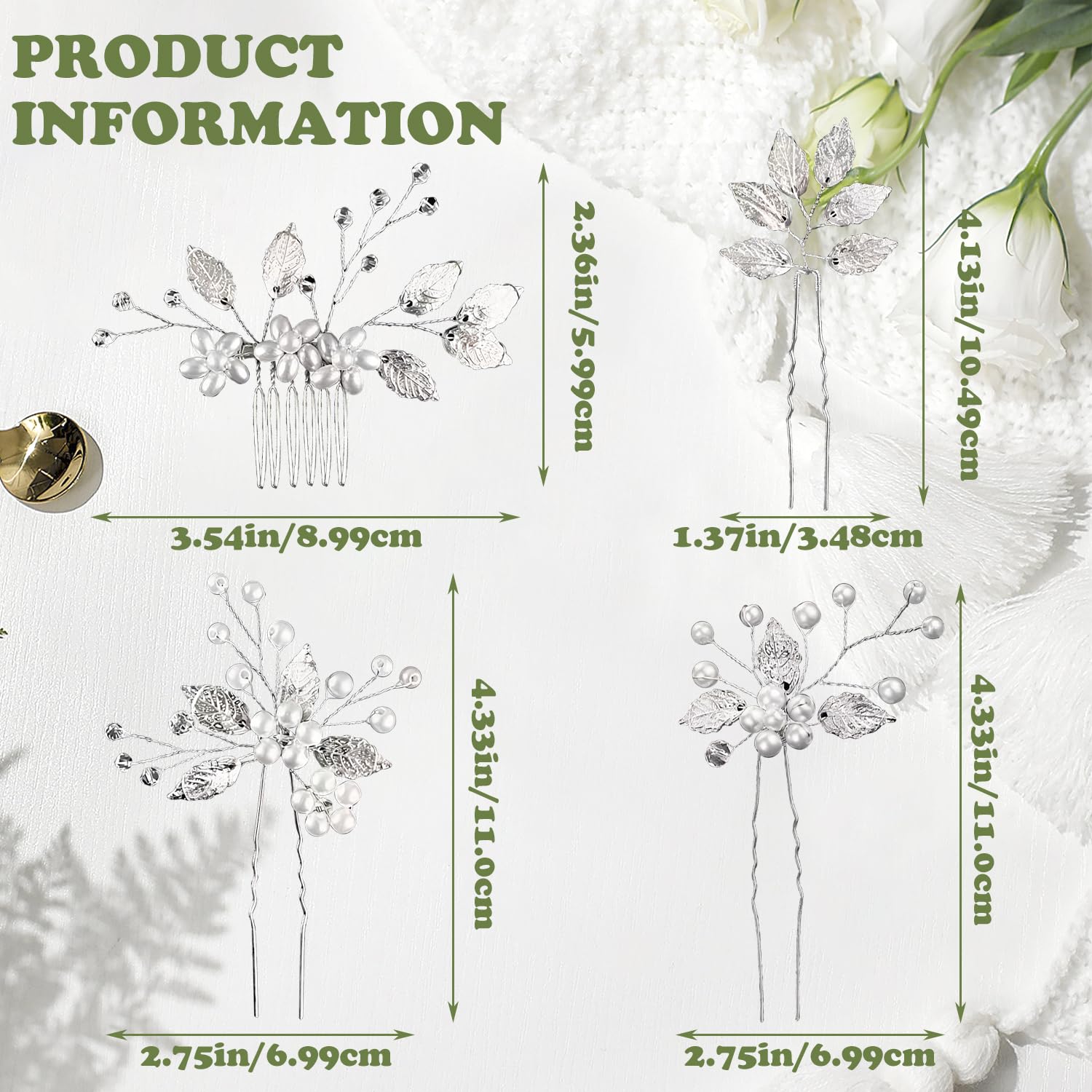 VLYX 4 Pcs Pearl Bridal Hair Clip with Floral Comb, Adjustable Crystal Rhinestone Headpiece - Image 2