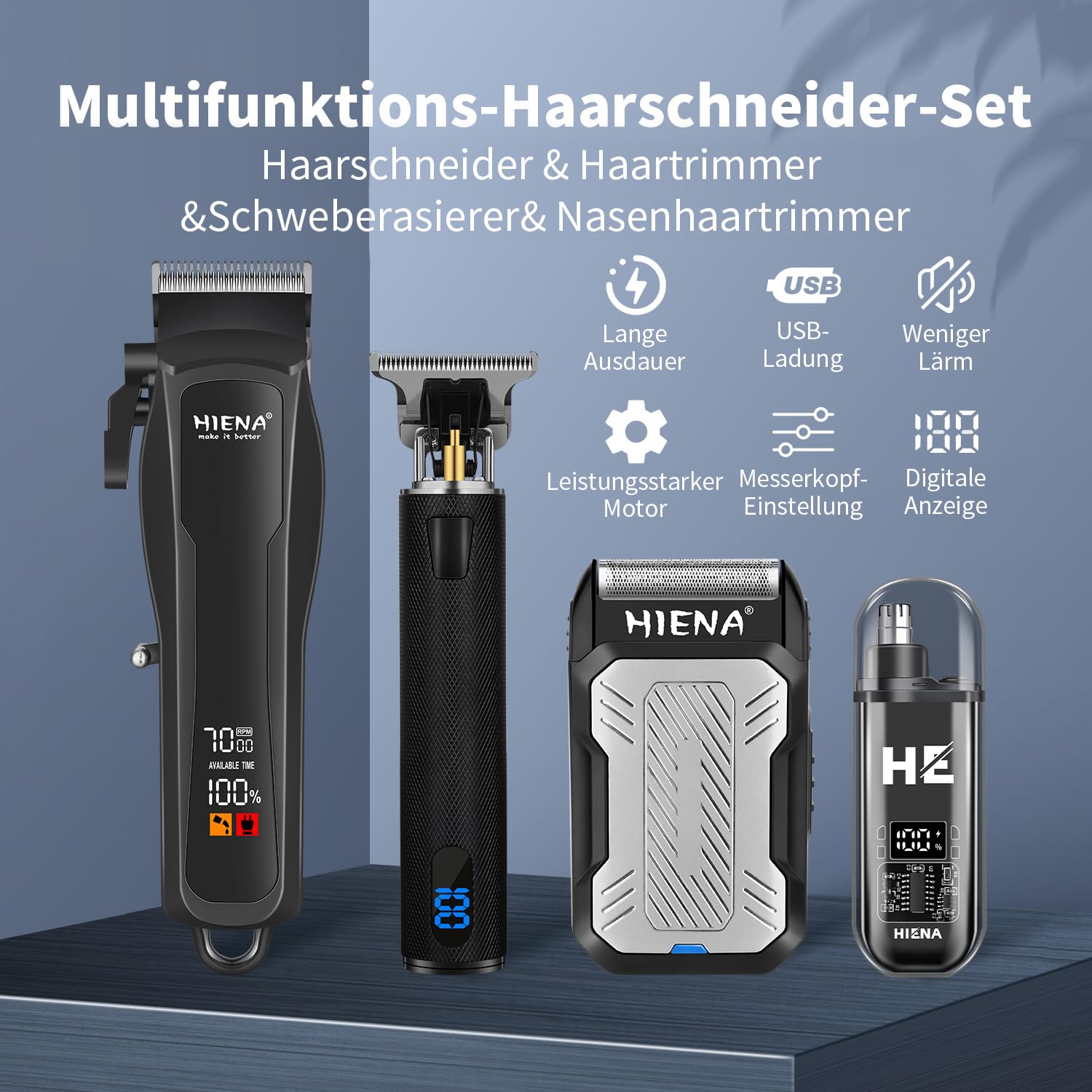 HIENA PRO Professionelle Haarschneidemaschine Herren, komplettes Barber Kit,Bartschneider, Aluminiumfolienrasierer und Nasenhaarschneidemaschine