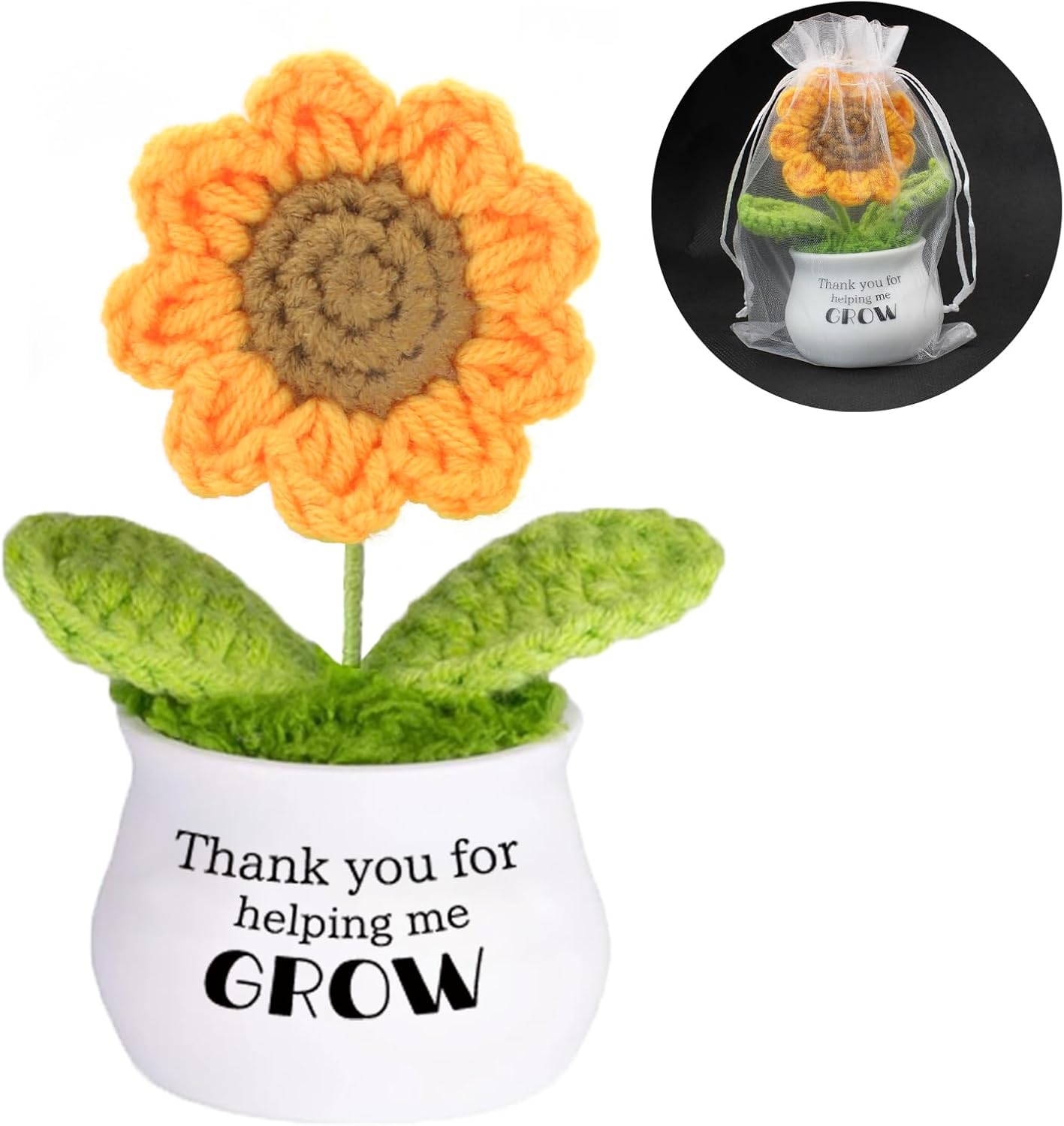 Thank You Gifts Positive Sunflower Crochet Appreciation Gifts for Women Coworker Men Office Staff (6 pcs)