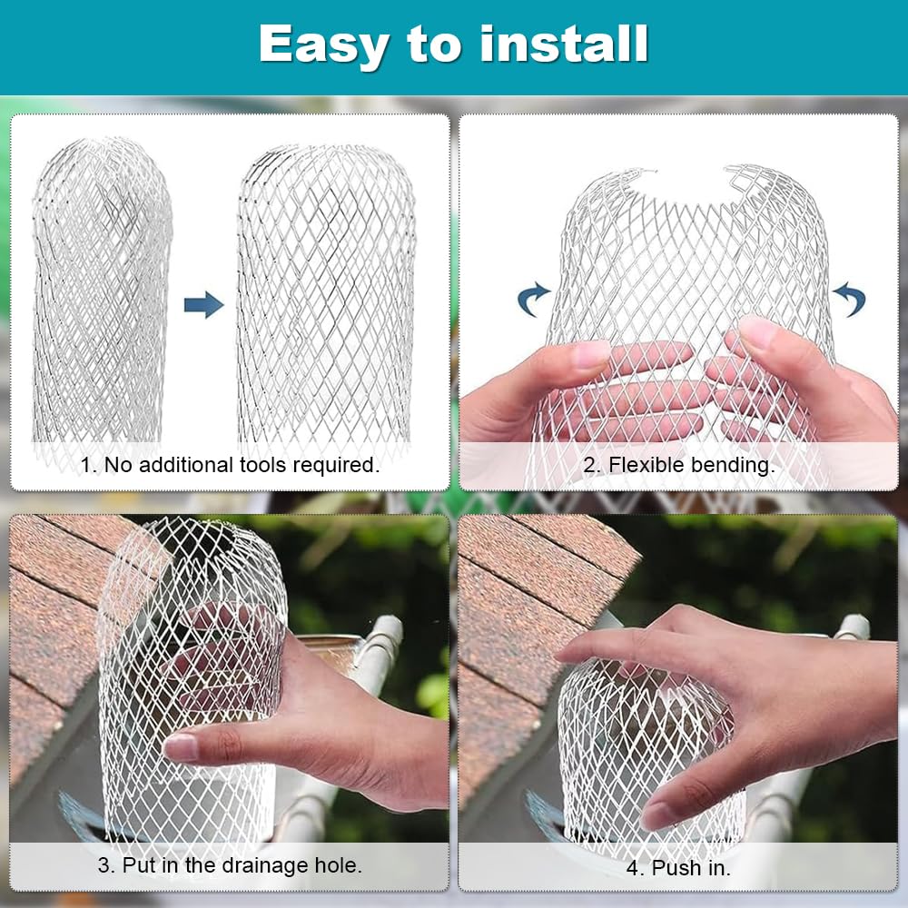 4pcs Gutter Guard, Downpipe Leaf Guard, Gutter Mesh Pipe Protectors Leaf Guards for Guttering Downpipe, Silver - Image 4