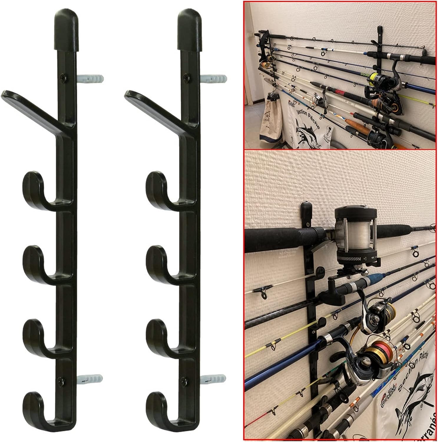 Fishing Gear Fishing Rods Storage Wall Bracket Practical Tool Fishing Pole Rack for 5 Rods Hard Plastic Holder 1 Pair Fishing Accessories