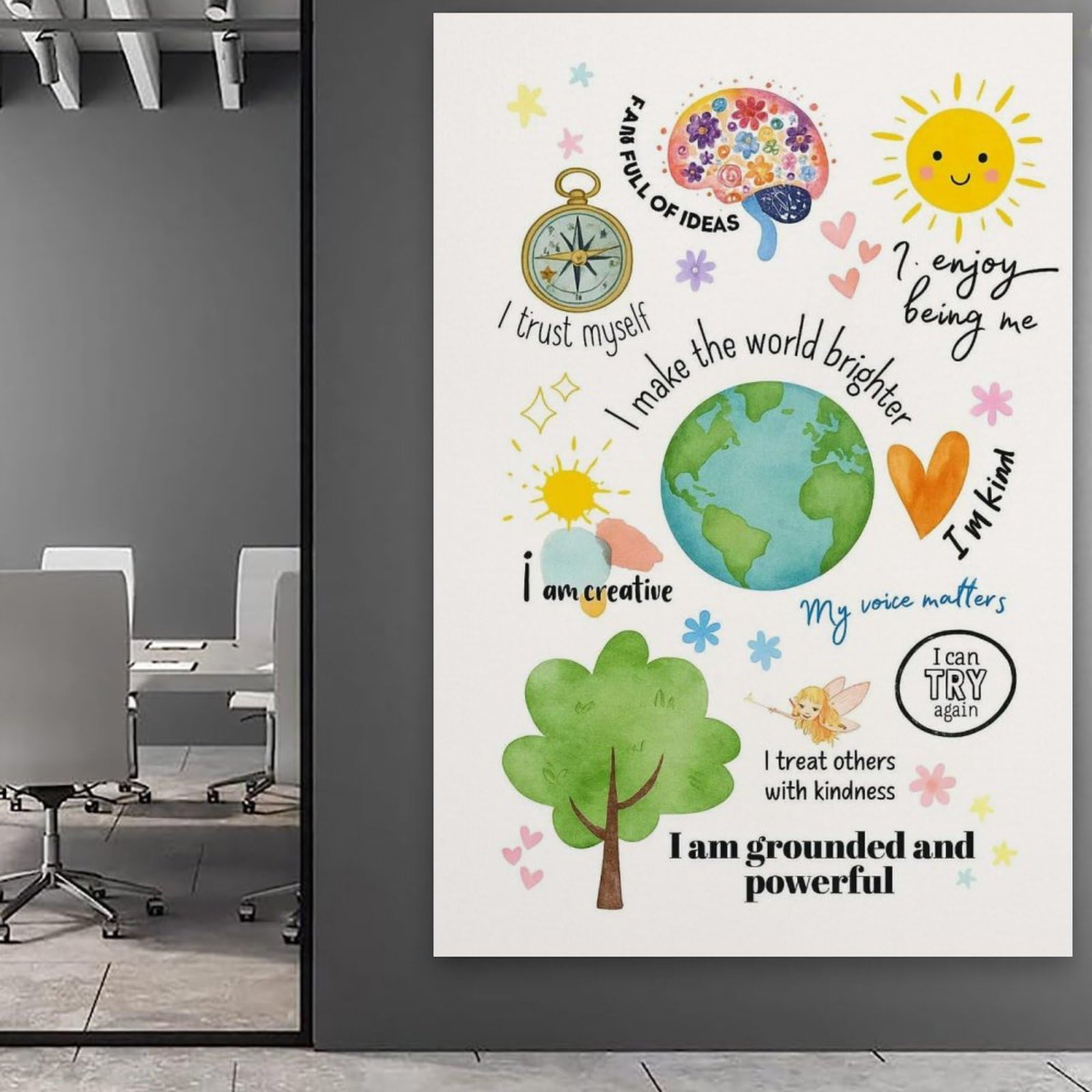 Positive Affirmations - Poster su tela motivazionale, stampa artistica da parete in stile bohémien, decorazione per la casa, camera da letto, ufficio, dormitorio, decorazione artistica da parete su