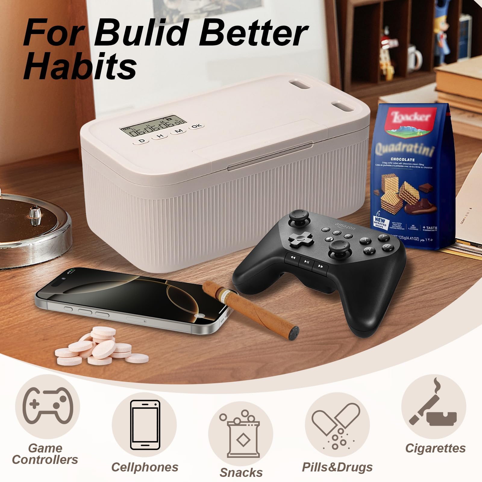 Caja de Seguridad con Temporizador (0-30 días), Carcel para Moviles para Formación de Hábitos/Concentración, Caja de Almacenamiento con Cerradura para Teléfonos, Videojuegos y Redes Sociales