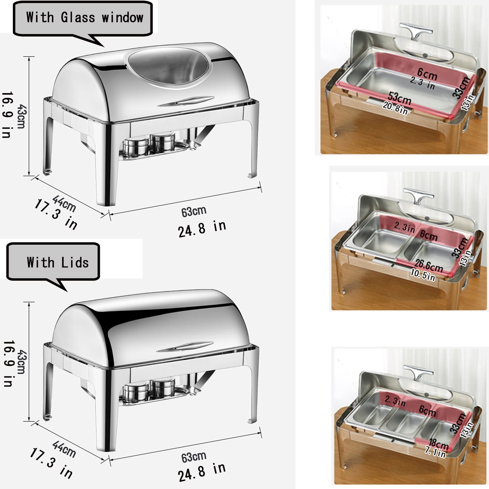 Calentador de Alimentos Calientaplatos de buffet de Acero Inoxidable Chafing Dish Servidor de buffet Termostato de temperatura,Bandeja Alimentos Calientes Función Mantenimiento Calor