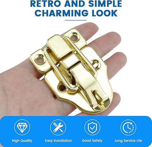 Miniatura 4 de SDTC Tech Paquete de 2 cajas de estilo retro dorado con cierre de palanca, de metal antiguo, con agujero para candado para joyero, gabinete, caja de