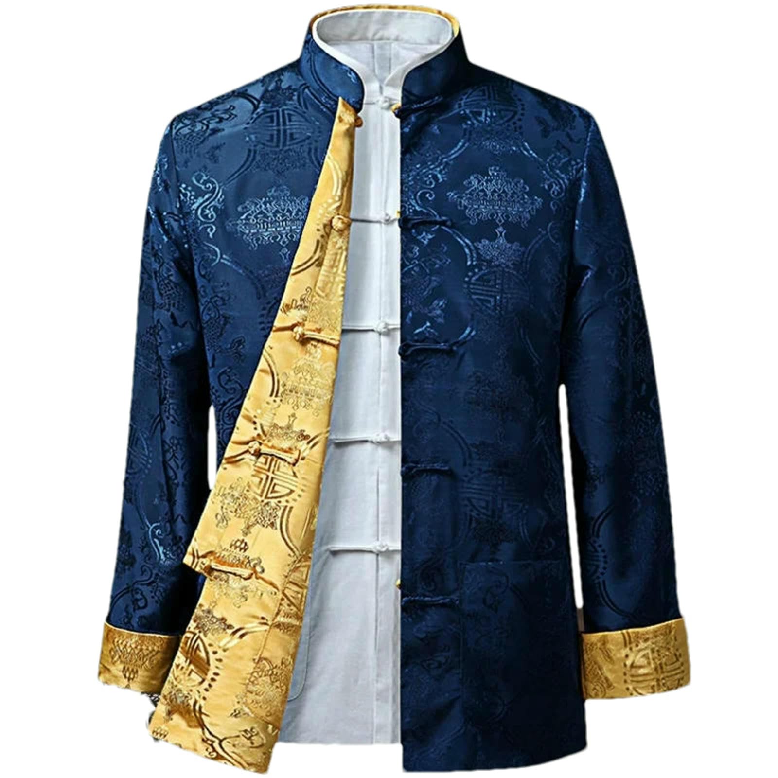 Vestito tradizionale cinese tang da uomo con ricamo broccato colletto alto Kung-Fu cappotto reversibile design