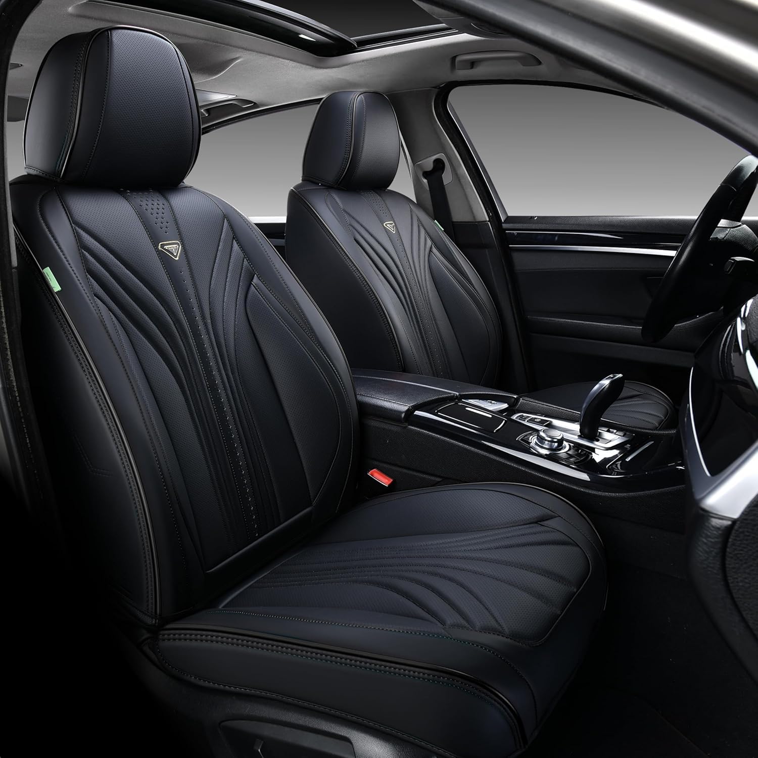 FLORICH 2 Coprisedili Anteriori in Pelle Universali per Auto Compatibili con il 95% Delle Berline, SUV, Pick-up e Monovolume (Anteriori, Nero02)