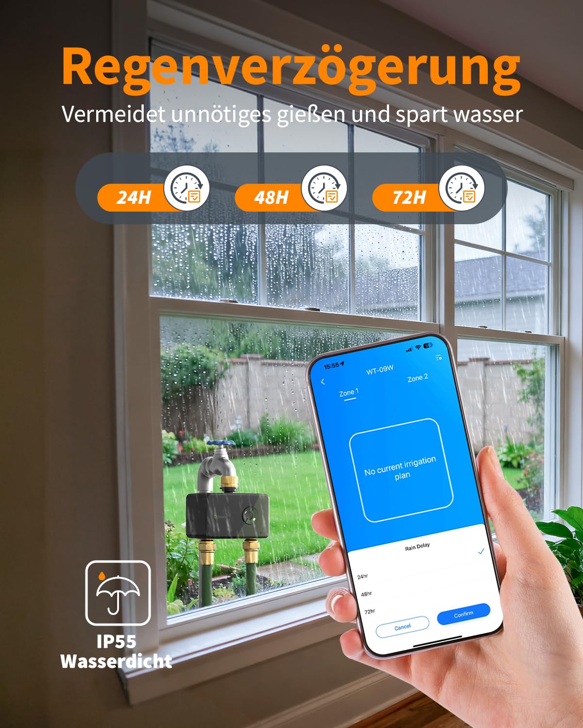 Diivoo Centralina Irrigazione WiFi 2 Zone con Ingresso Uscita in Ottone, Timer Irrigazione Smart Compatibile con APP e Vocale Alexa, Programmatore Irrigazione WiFi per Giardino, Prato