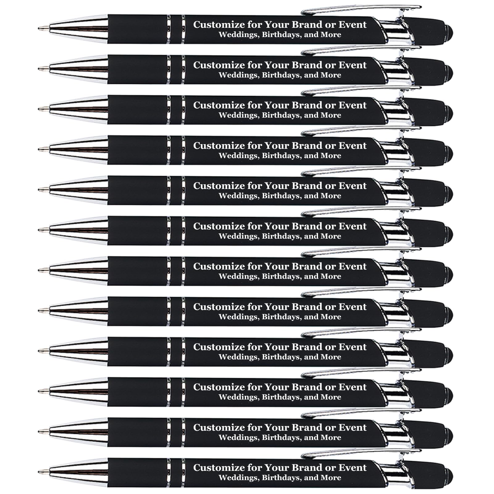 SHIBASHAN Up to 480 Pcs Personalised Writing Pens in Bulk, Custom Metallic Printed Name Pens with Black Ink, Customised Writing Pens in Bulk with Stylus - Great Gift Ideas (Silver Barrel) โ image 1