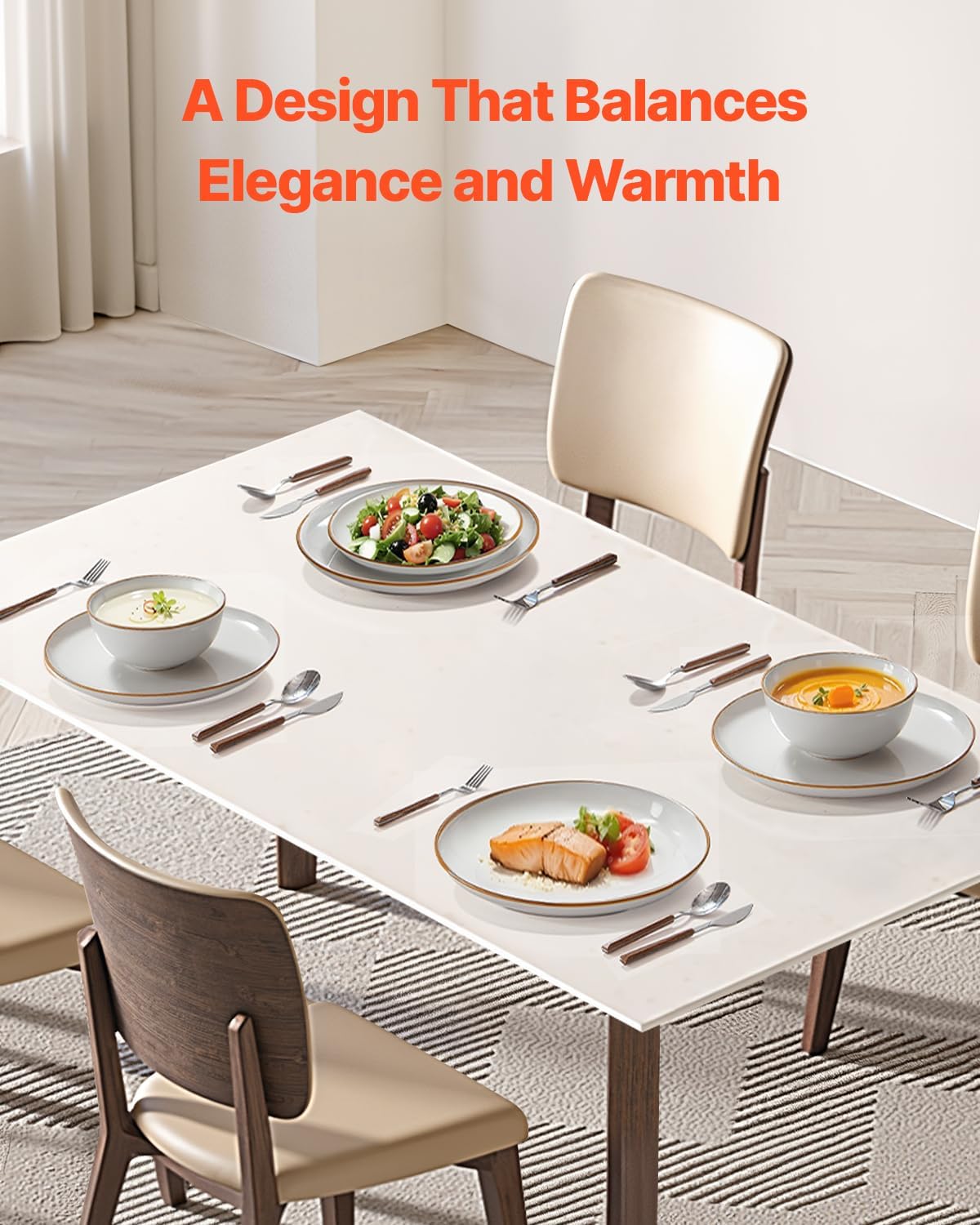 VEVOR Dinnerware Set, Service for 4 (12 PCS), Round Plates and Bowls Sets, Scratch Resistant Ceramic Dinner Ware, Dishwasher and Microwave Suitable Kitchen Dish, for Dessert Salad Soup Pasta, White