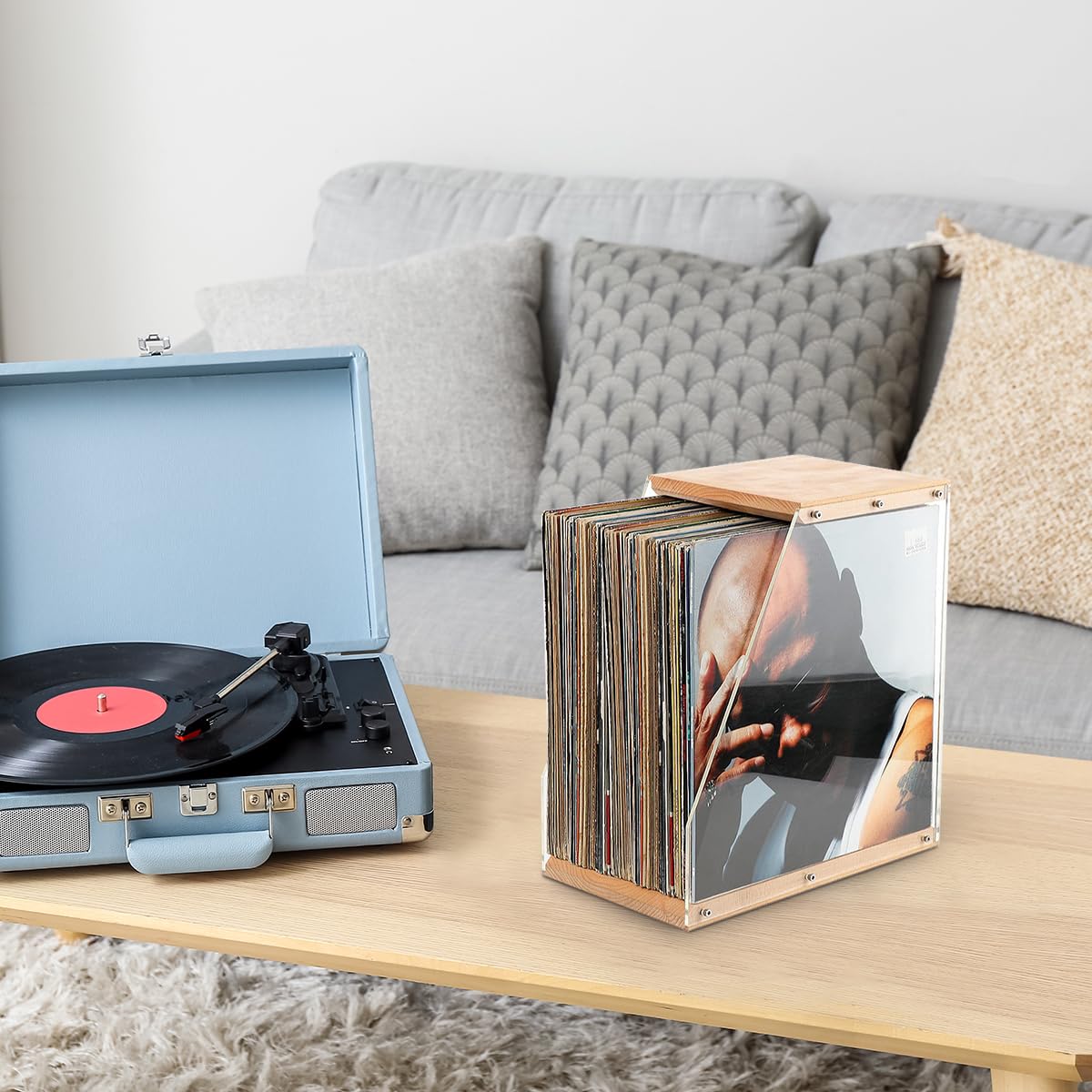 Supporto per dischi in vinile, supporto per dischi in vinile, supporto per dischi in legno massello per display LP, supporto per dischi per decorazione moderna per la casa e l'ufficio