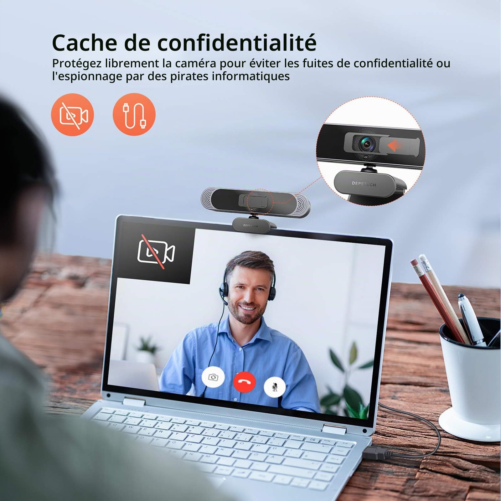 DEPSTECH Webcam 4K, DW49 Autofocus Caméra Web HD avec 1/3'' Sensor, Double Micro Antibruit, Cache Webcam et Trépied, Camera Streaming pour PC Windows, Mac, Ordinateur Portable, Zoom, Skype, Youtube