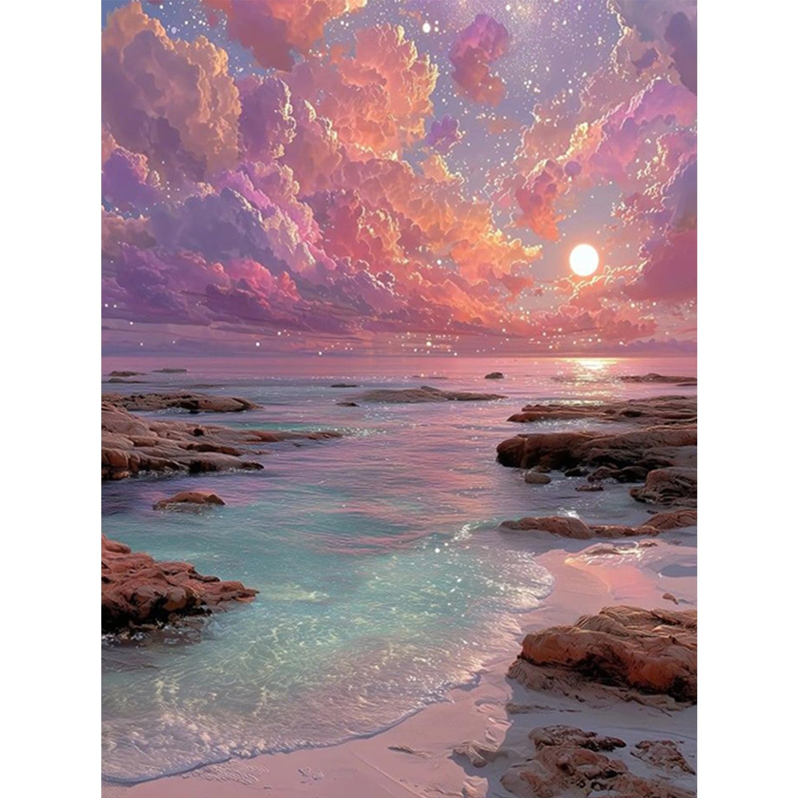 RICUVED Beach Diamond Painting, 5D Landscape Diamond Art Painting Kits for Adults Round Full Drill Diamond Painting Picture Crystal Art Kits for Home Decor 30x40cm