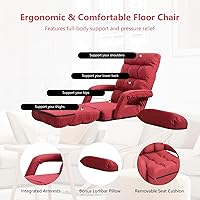 Vista 6 de Giantex Chaise Lounge - Sillón plegable multiusos para interiores con 6 posiciones ajustables, reposabrazos integrados, almohada lumbar, asiento