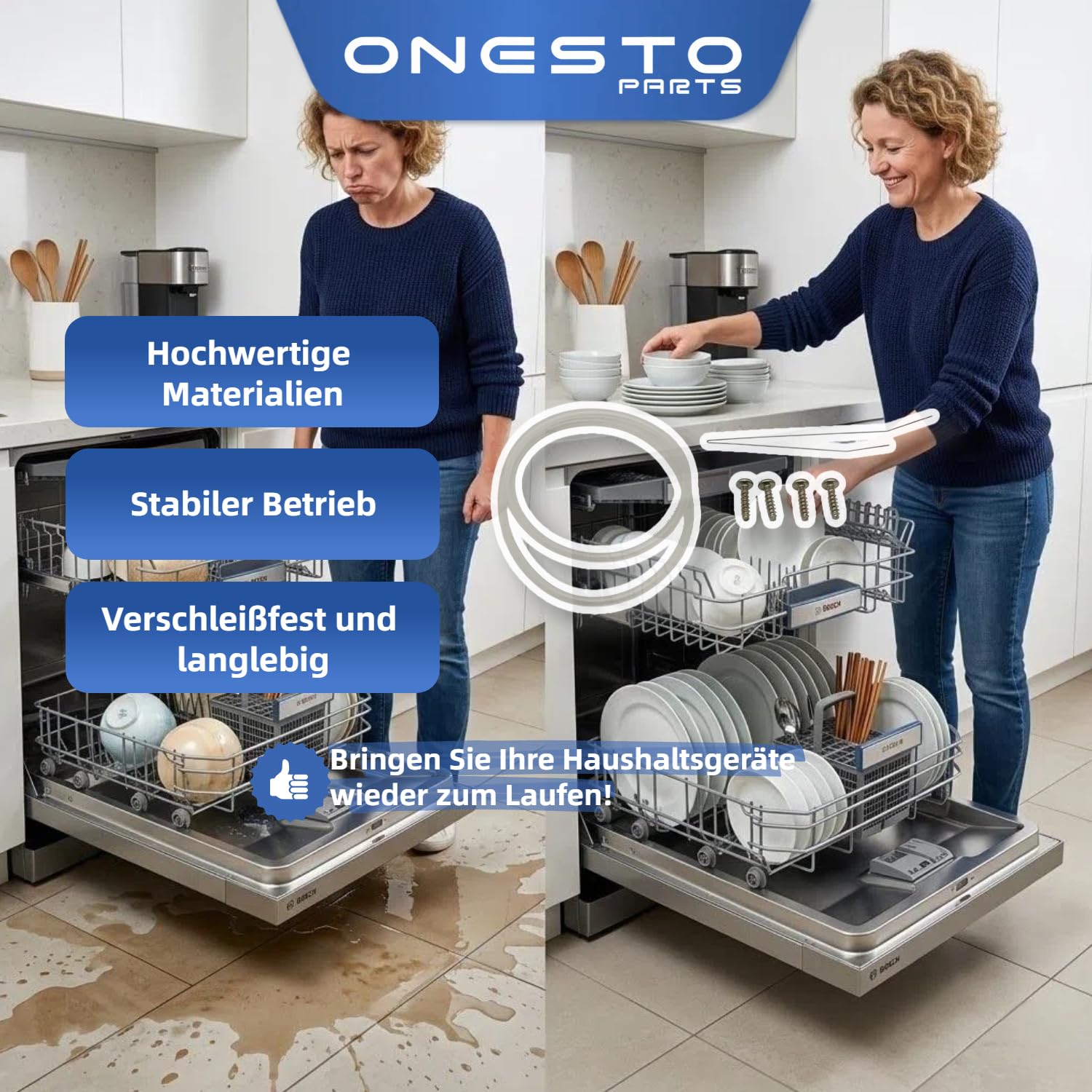 2x Reparatursatz Pumpentopfdichtung 12005744 12005317 Ersatzteile für Bosch Siemens Neff Geschirrspüler Behebung Fehler E15 inkl. Sump Seal Schrauben & Werkzeug im Set