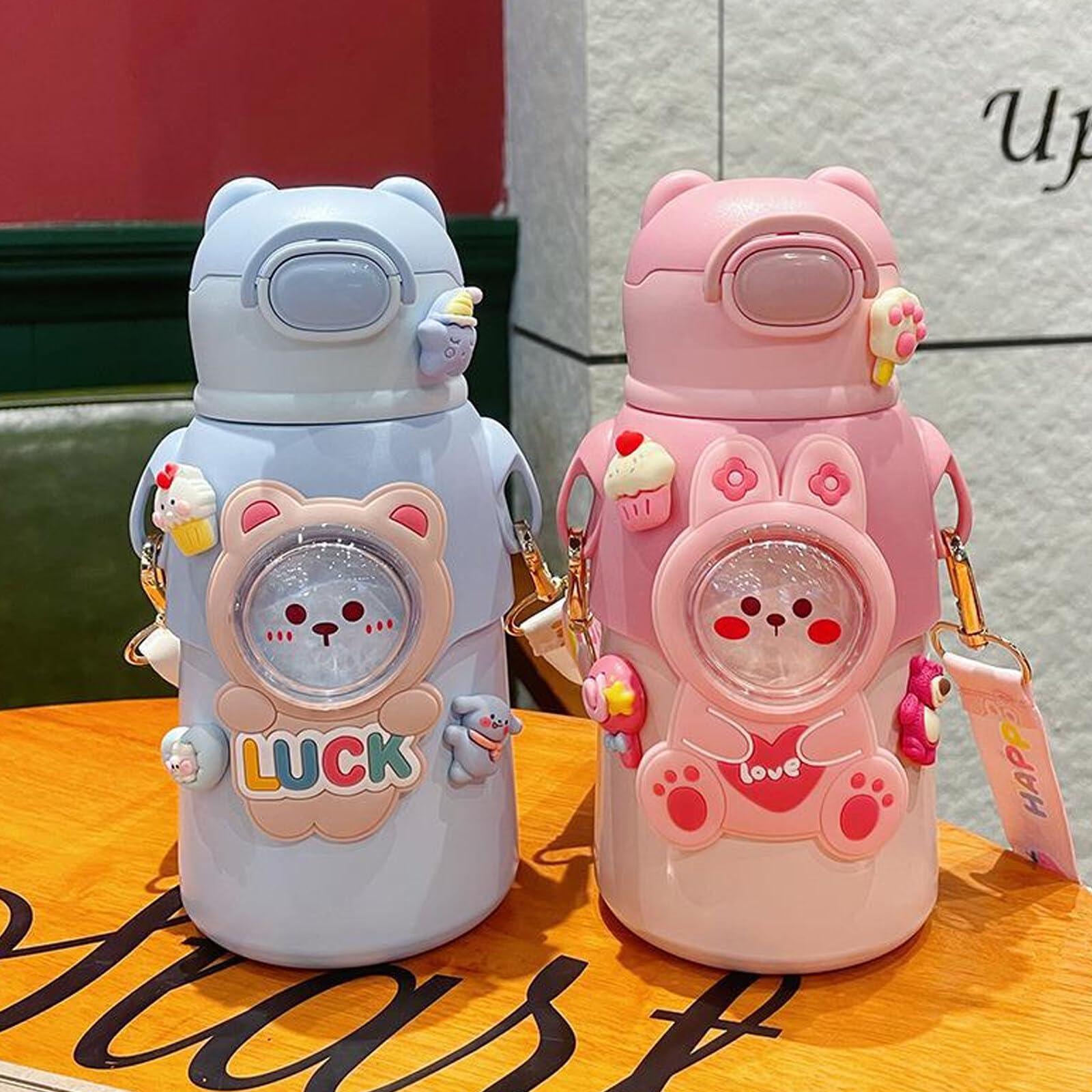 Bouteille D'eau En Acier Inoxydable Avec Paille 500 Ml Kawaii Pour Boissons Chaudes Ou Froides Adorable Tasse De Voyage Blanche~p151418444