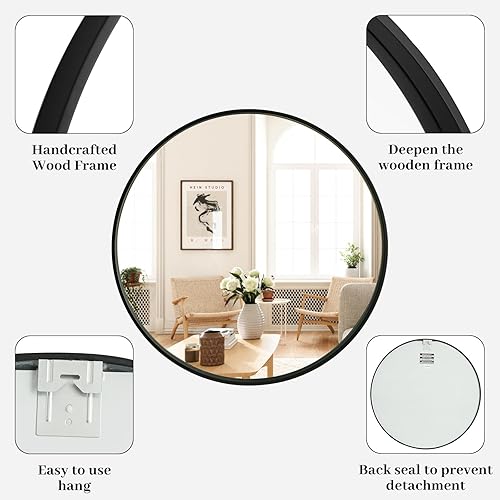Miniatura 67 de WallBeyond Espejo redondo de madera de 24 pulgadas, espejo de pared circular para baño, espejo de pared redondo para decoración de pared, tocador