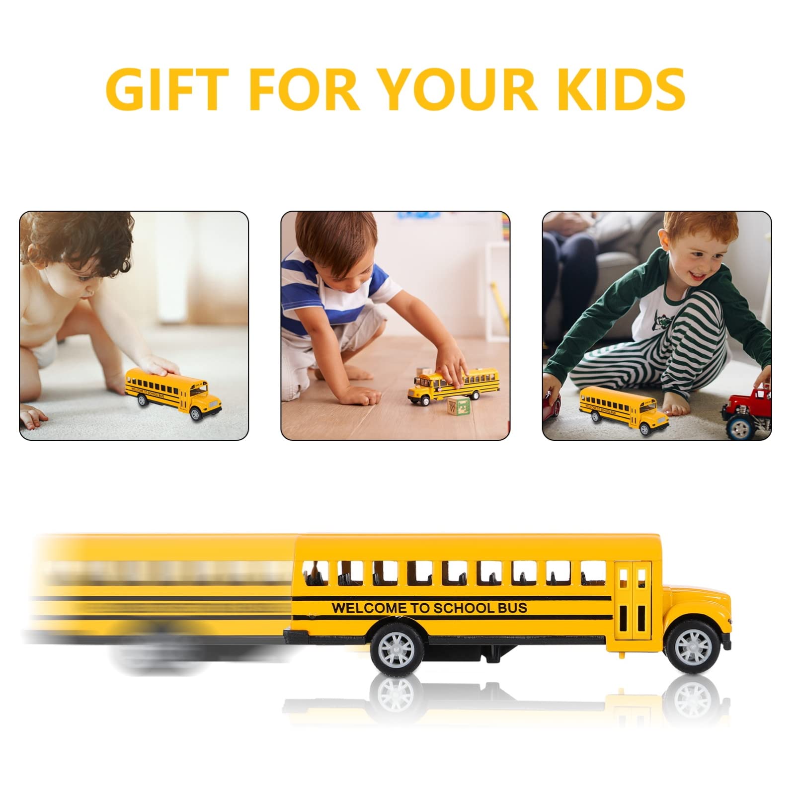TOYANDONA Scuolabus Modello Giallo, Autobus Veicoli da Gioco Ritirare, per Bambini, Arancione, 13 x 4 cm