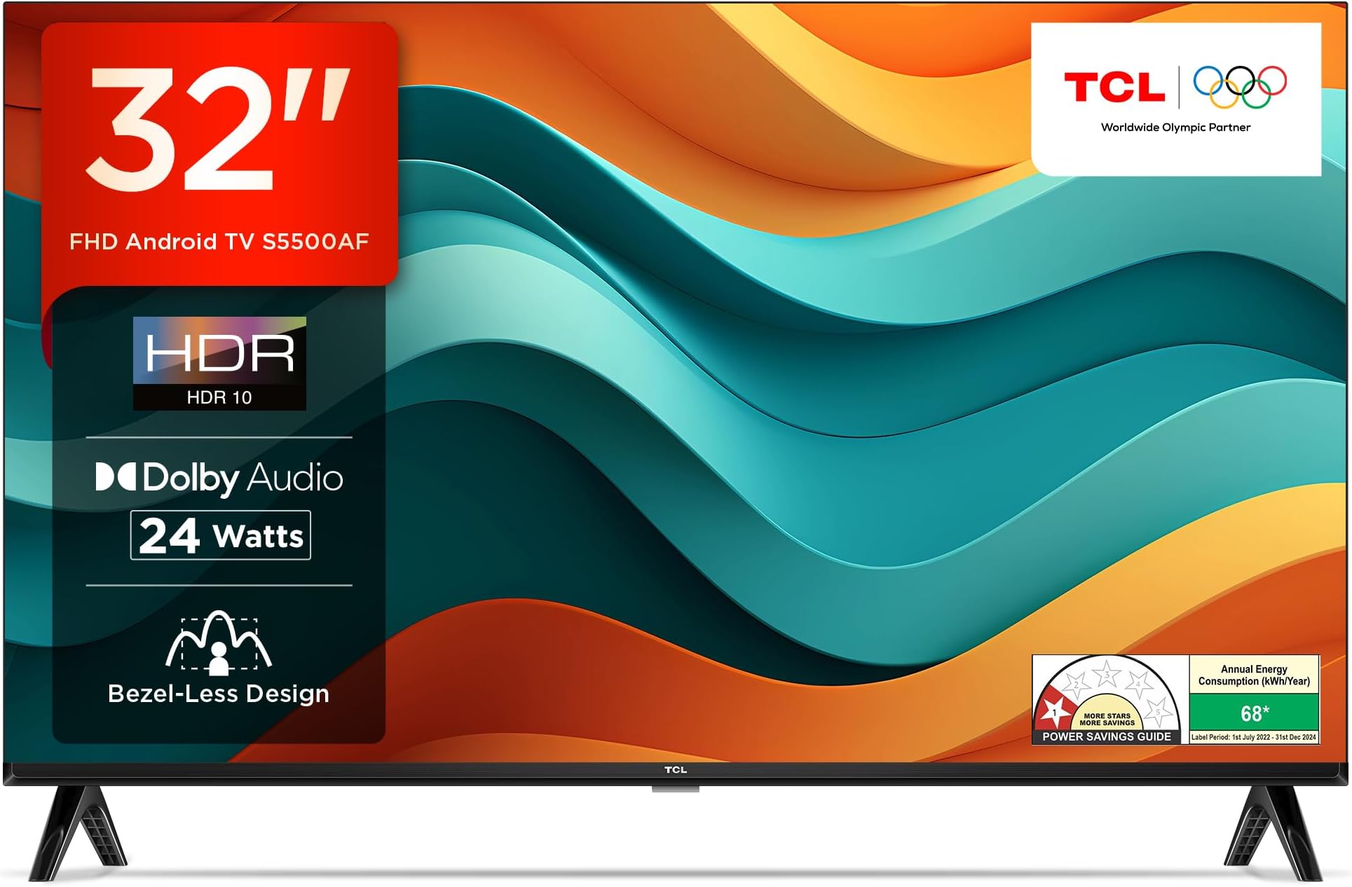 TCL 79.97 cm (32 inches) Metallic Bezel-Less S Series FHD Smart Android LED TV 32S5500AF (Black)