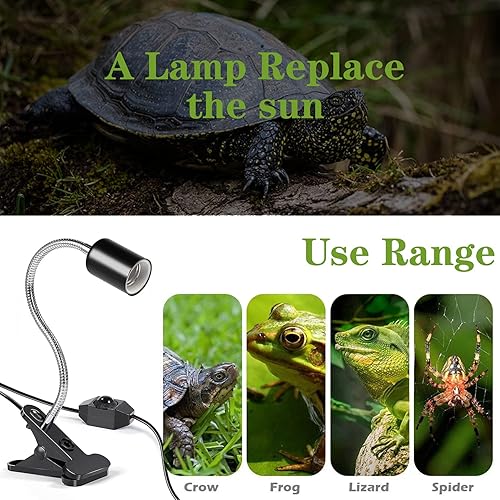 Tank Heat Light,Porcelain Reptile Heat Lamp,Turtle Basking Spot Lamp,Pet Habitat Clamp Clip On Heat Lamp, Aquarium UVA/UVB Light Lamp Holder with 86.6in Cable Dimmable Switch for Lizard Snake(No Bulb)(Black)