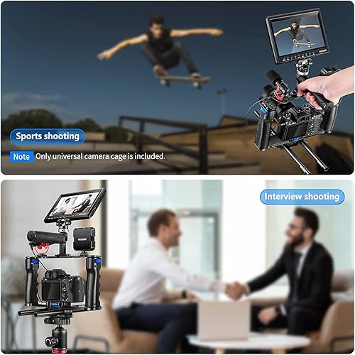 Miniatura 7 de NEEWER Jaula de cámara de aleación de aluminio, plataforma de cine con mango superior, empuñaduras dobles y base tipo arca, compatible con cámaras