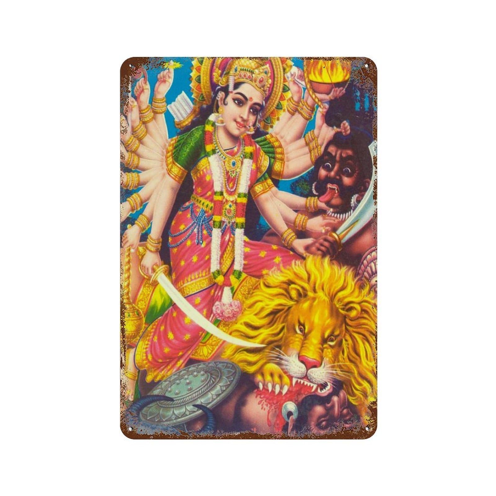 xiaoxiaoshen Durga Goddess Indian Religious Wall Decor Art Metal Tin Poster Modern Home Decor Art Home Bar Shop Decorations Vintage Sign 30x20cm
