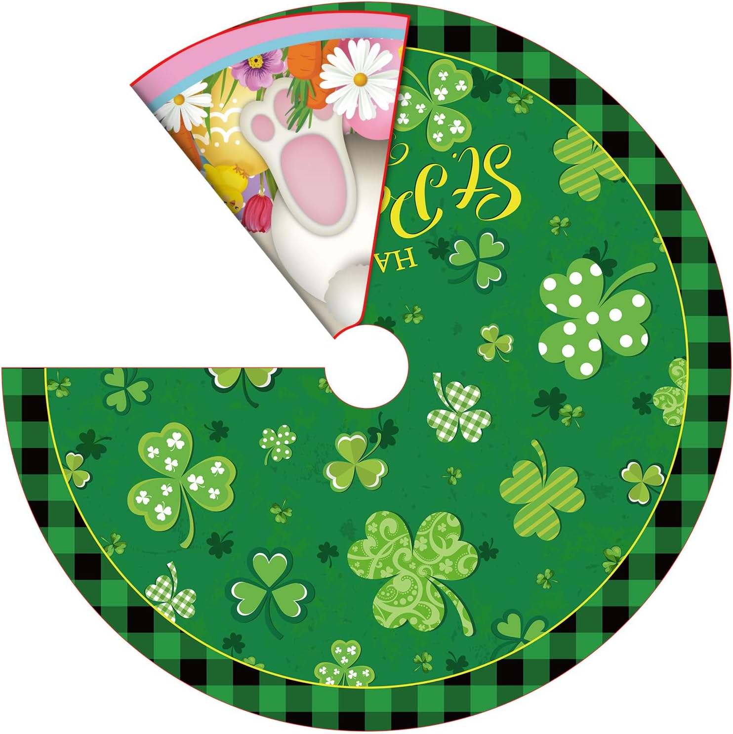 Civaner 48 Inch St. Patrick's Day Tree Skirt Easter Bunny Shamrock Clover Double-Sided Print Mat Easter Eggs Christmas Tree Skirt for Home Tabletop Holiday Party Decoration