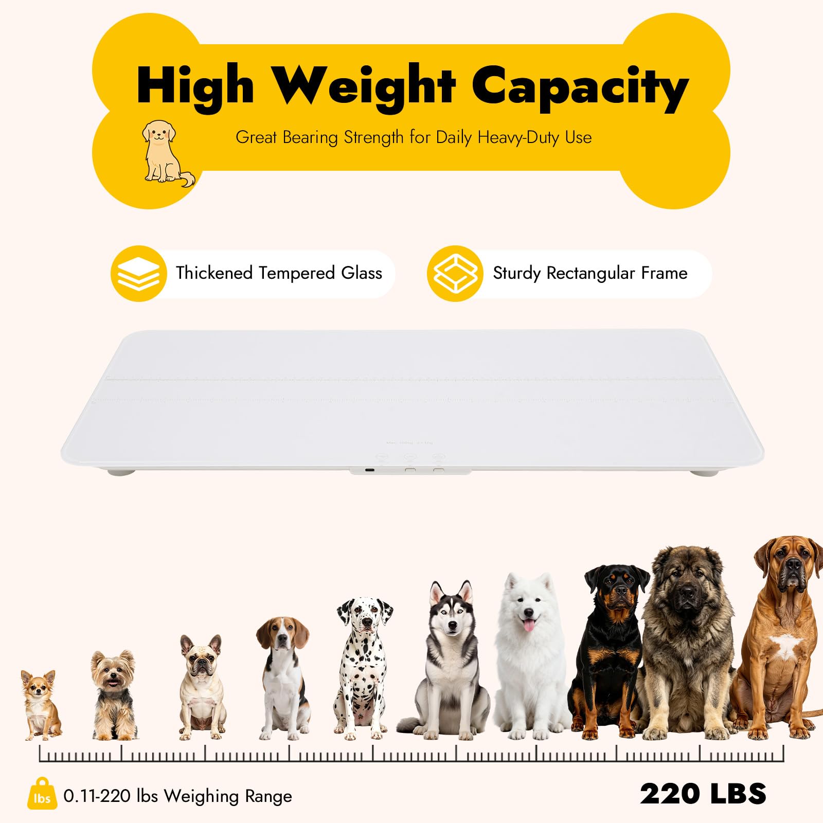 Bilancia digitale per animali domestici per cani e gatti, bilancia per cani fino a 100 kg, versione ricaricabile, 3 modalità di pesatura libbre, kg, h, precisione 10 g, 69 x 33 cm, per uso domestico