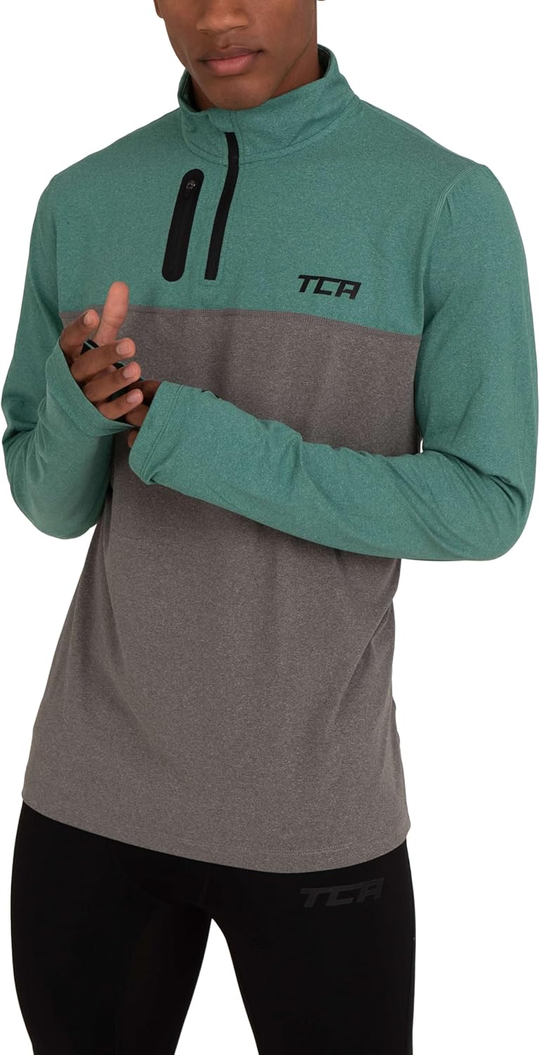 TCA Men's Fusion Pro Quickdry Long Sleeve Half Zip Running Shirt – Athletic Workout Pullover with Pocket & Thumb Holes - Image 2