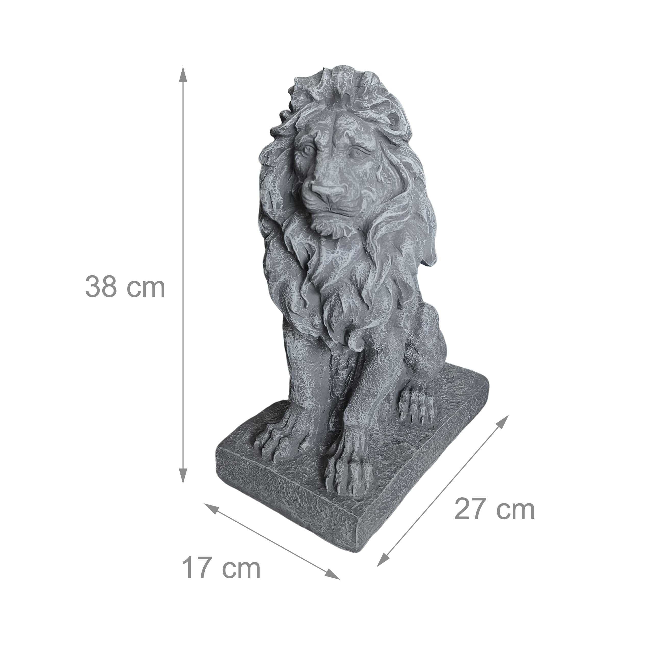 Relaxdays Figura di Leone con Base, HxLxP 38x17x27 cm, poliresina, Resistente ai Raggi UV e intemperie, Grigio