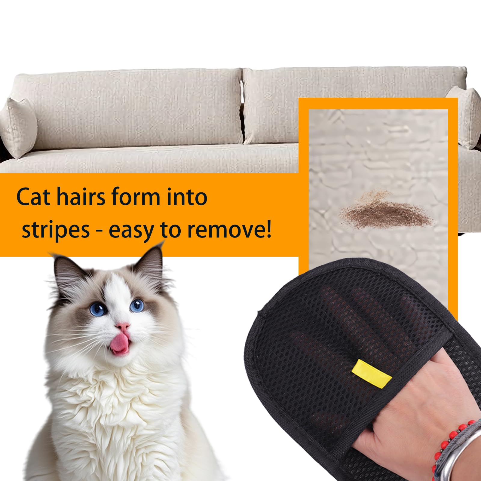 3PCS Gants de toilettage pour Chat,Gant Anti Poils Animaux, Gant Ramasse Poils Animaux,gant de retrait de poils d animaux,pet hair remover,pet hair removal gloves,Gant Respirant et Lavable pour