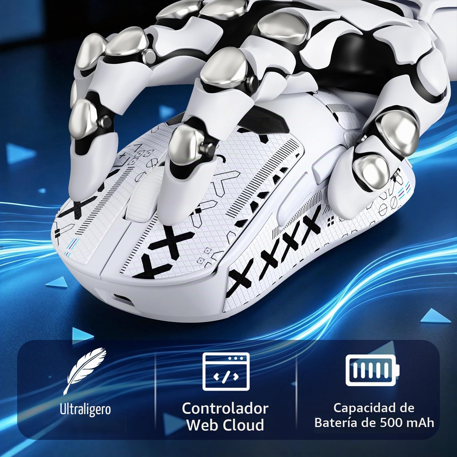 A.JAZZ x Magic-Refiner R1 Ratón Gaming con Base de Carga magnética, Sensor PixArt PAW3311, BT/2,4G Inalámbrico/Cableado con Pantalla, ratón 25000 dpi para Oficina y Jugadores,Blanco
