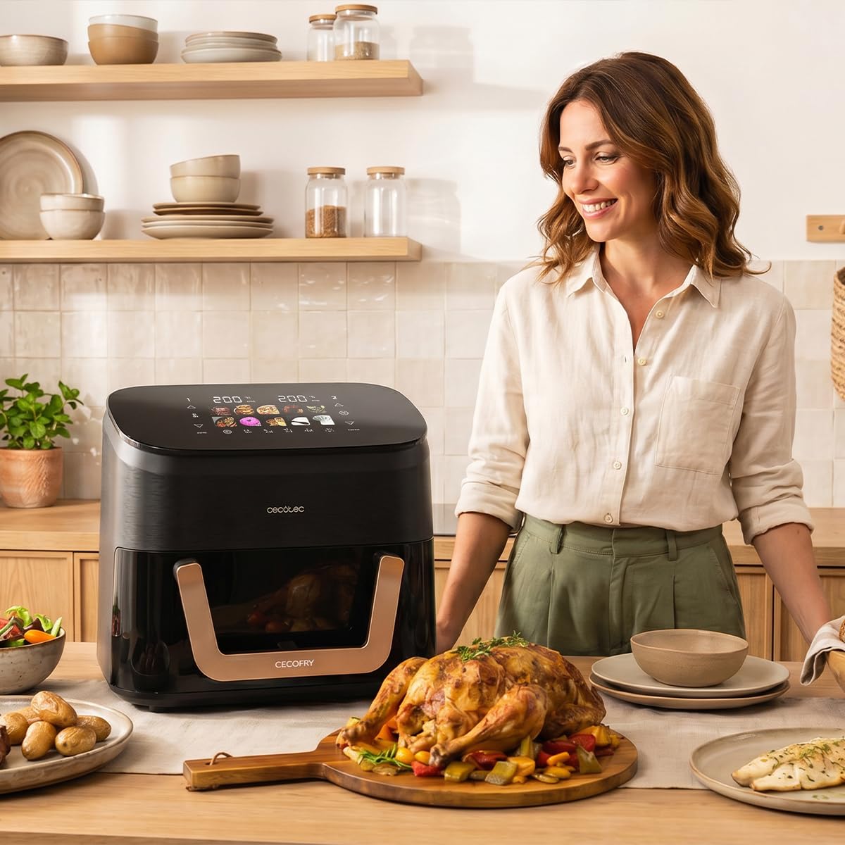 Cecotec Friggitrice ad Aria senza Olio 11 L Cecofry&Grill Smokin' 11000 Hot. 2800 W, Temperatura Regolabile 40-200 °C, 10 Menu, Piastra Grill, 3 Resistenze, Affumicatore Integrato, Air Fryer