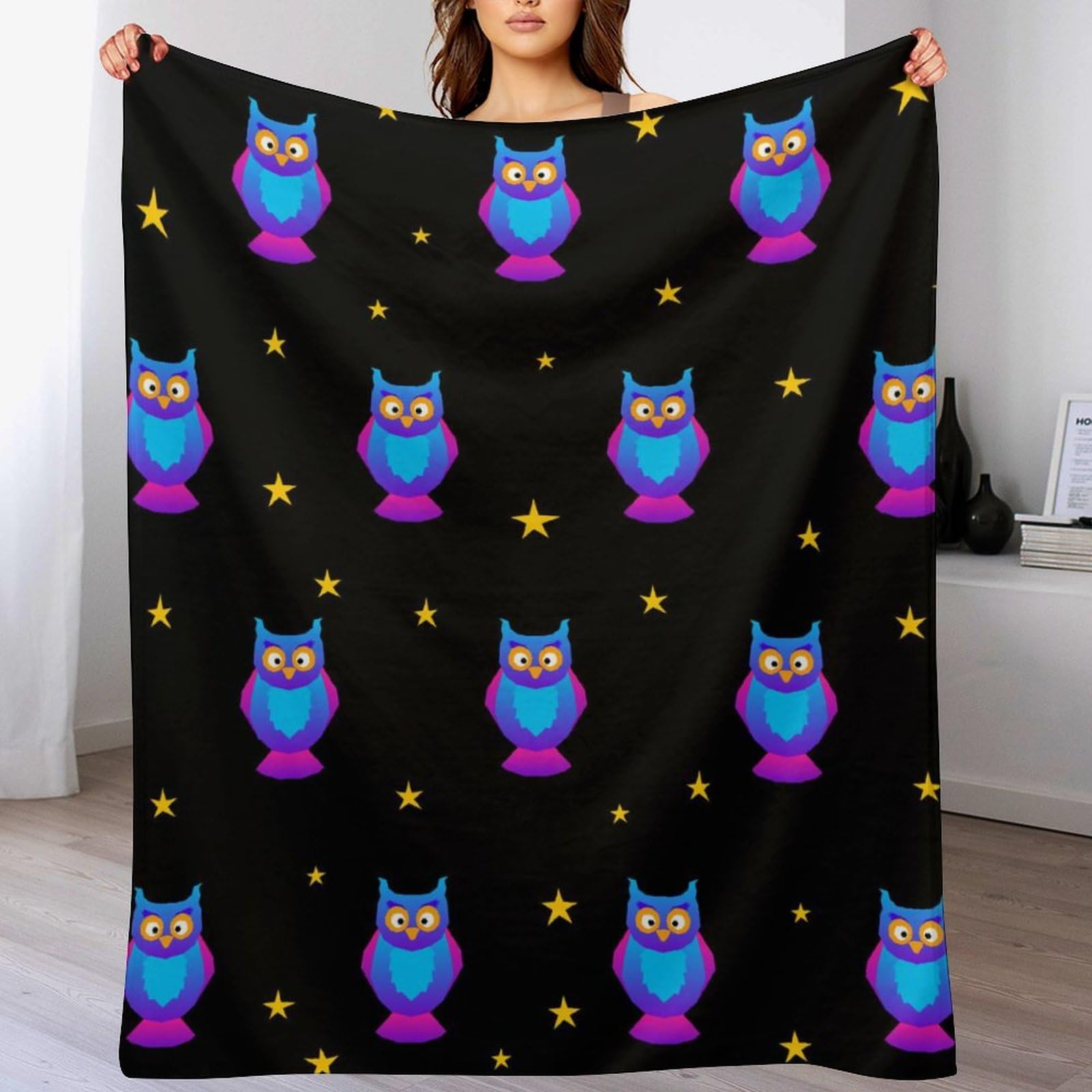 Melbrakin Color426 Halloween Owl Soft Flannel Travel Blanket, Living Room Home Sofa Decoration Blanket, Dormitory Office Nap Blanket